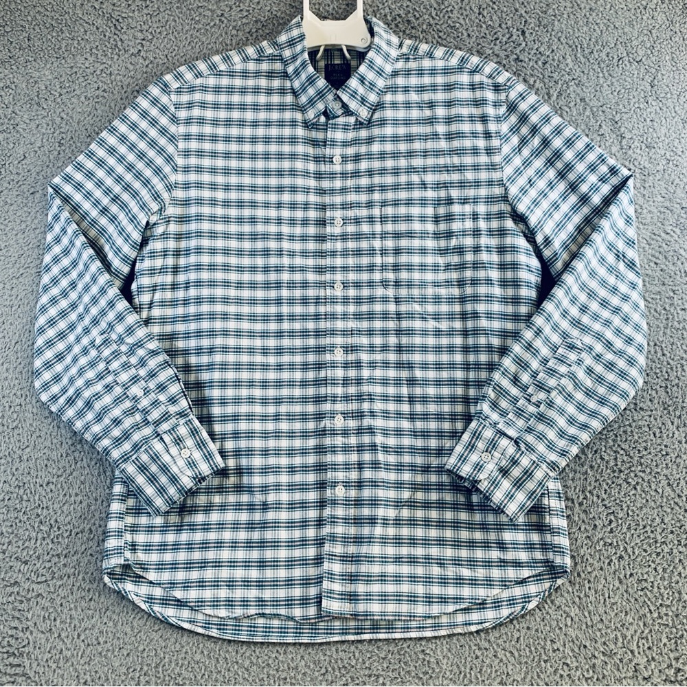 J.crew Men's Slim Flex Oxford‎ Shirt Long Sleeve Button Up Cotton Plaid Green L